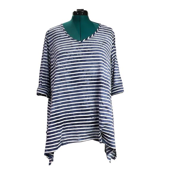 New Directions Woman Tie Dye 3/4 Sleeves Asymmetrical Tunic Plus Size 3X V-Neck - Picture 1 of 15